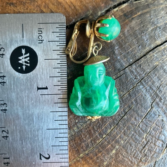 Vintage Hong Kong Signed Buddha Earrings Clip-On Dangles - Picture 10 of 10